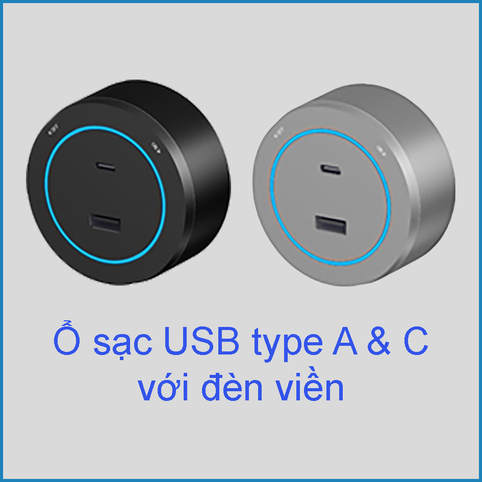 Ổ cắm sạc USB với đèn nền lắp trên thanh ray