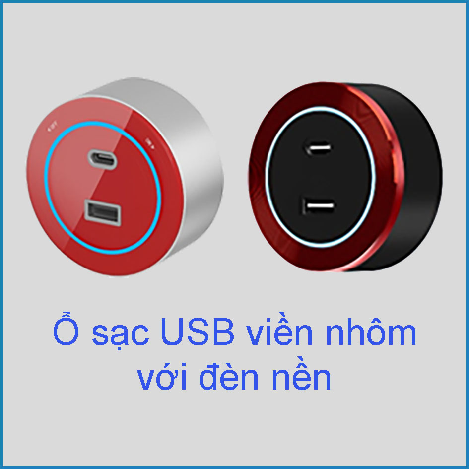 Ổ sạc USB cao cấp với đèn nền lắp trên thanh ray